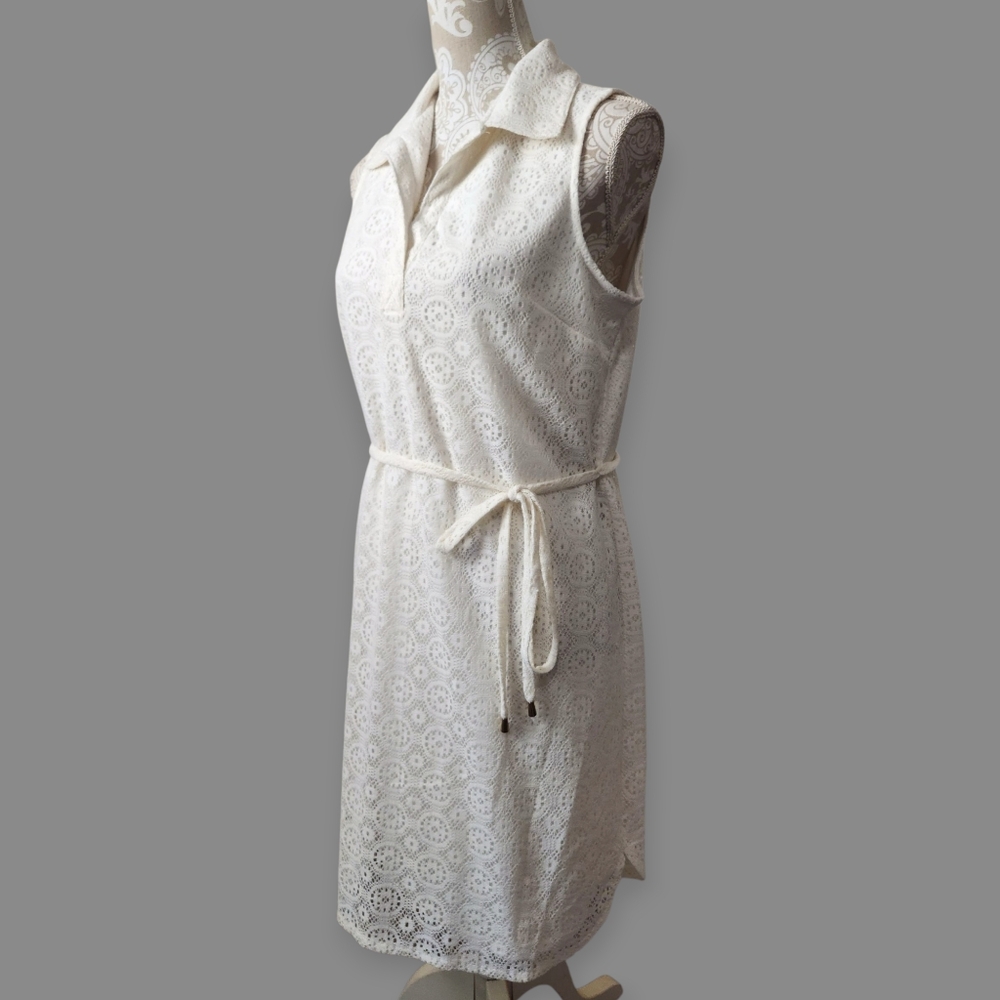 London Times Crochet Lace Overlay Collared Sleeveless Dress Size 10